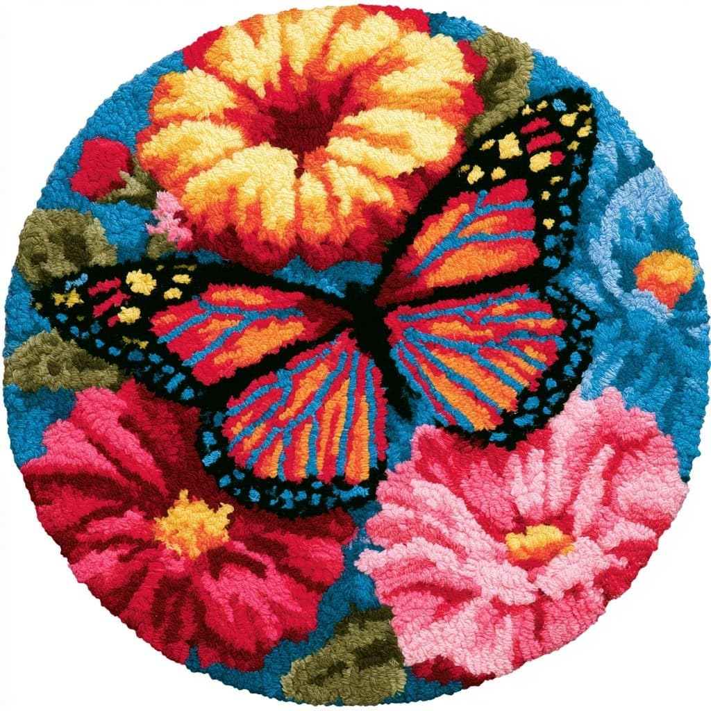 AMBATTERY Latch Hook Kits for Adults,Rug Making Kit,Butterflies and Flowers