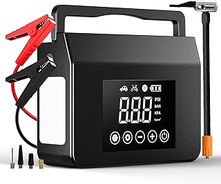 Hieha Jump Starter with Air Compressor, 4000A 12V Car Battery Booster 150PSI (All Gas 8L Diesel), 15000mAh Power Bank & Quick Charge, 3-Mode Flashlight, Portable Jump Starter for Car, Truck, Boat