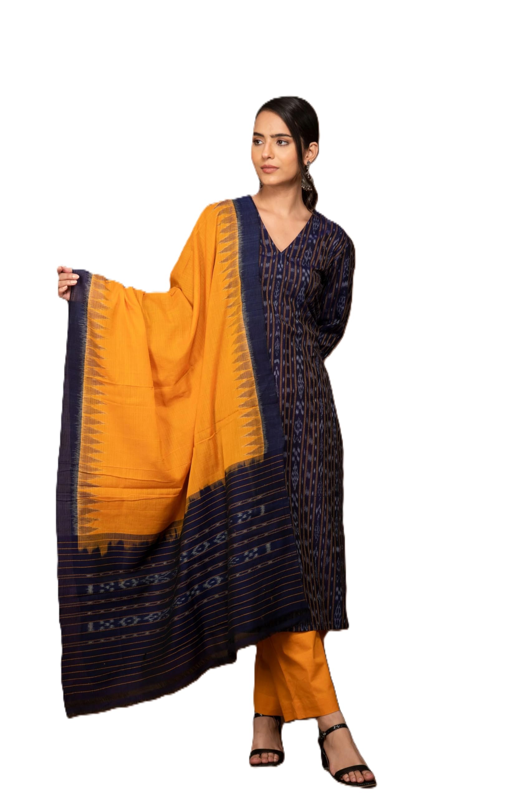 nuapatanapata Odisha Sambalpuri Handloom Woman's Pure Cotton Handloom Dress Material With Dupatta Bottom Wear 3 Pic Set 1220-picture-4
