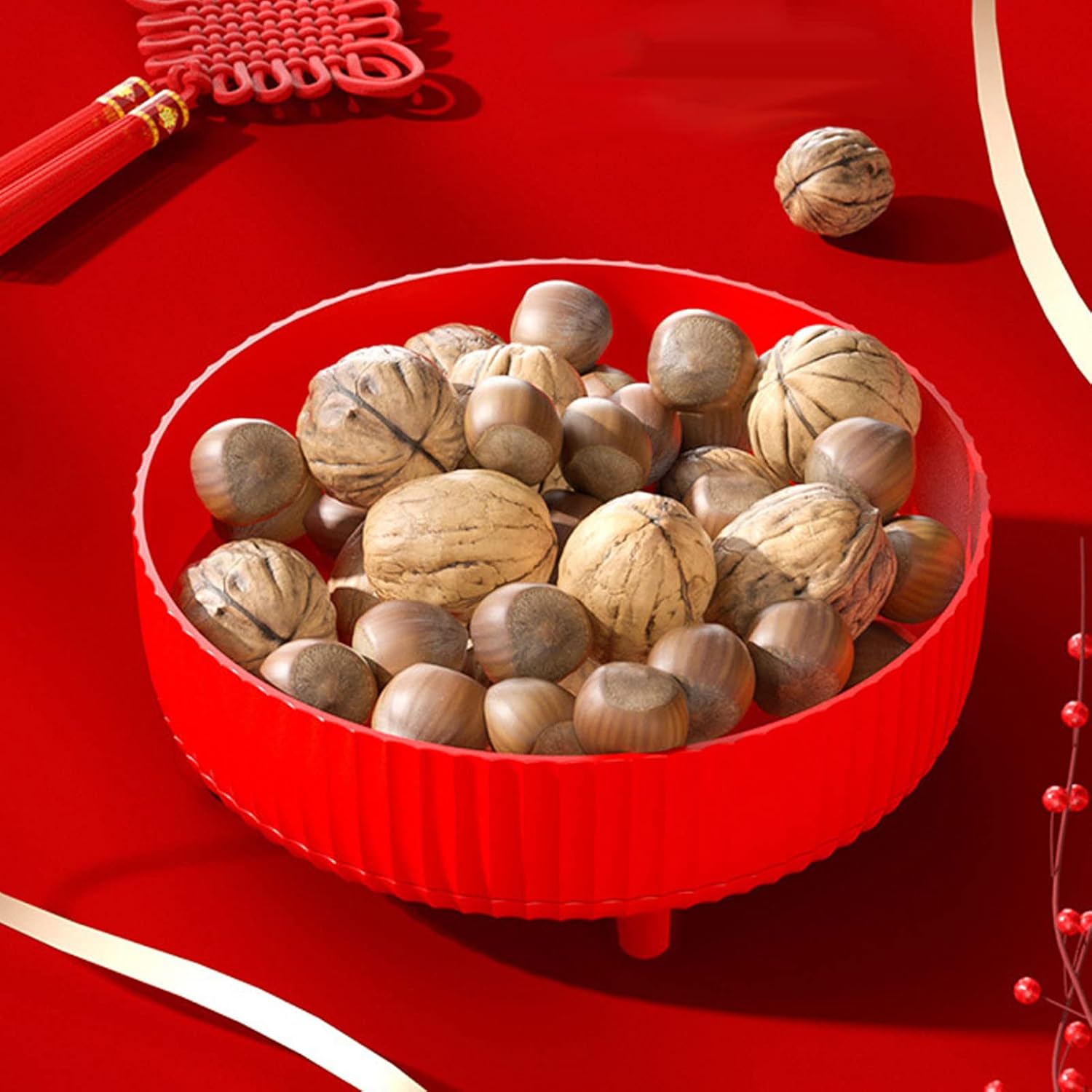 360 Degree Rotating Storage Rack Organizer Round Cosmetic Spice Rack Turntable for Kitchen Cabinet Pantry Small (Red)