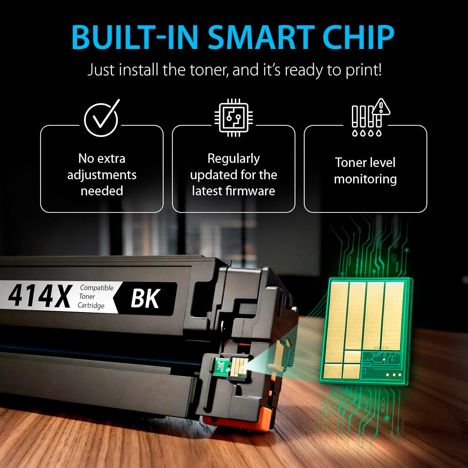 Smart Ink Compatible 414X Toner Cartridge Replacement for HP 414 X with Built-in Chip (4 Pack) to use with Color LaserJet Pro MFP M479fdw M479fdn M479fdw M454dw M454dn (Black Cyan Magenta Yellow)