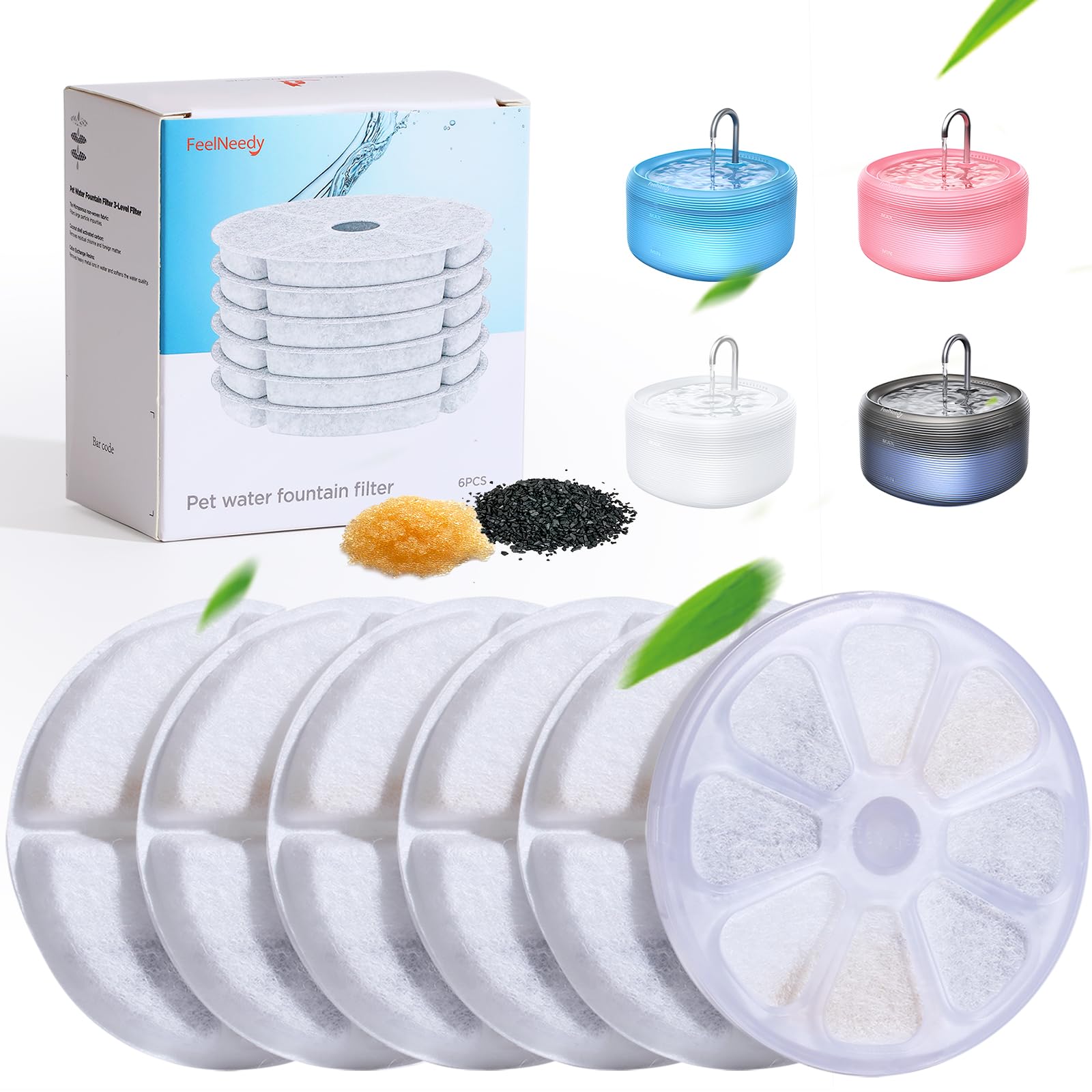 6 Piezas Filtros de Fuente para FEELNEEDY 3,2L Fuente para Gatos, Filtros de Bebedero Gatos, Triple Filtración, Satisface Las Necesidades de Reemplazo de 2 a 3 Meses