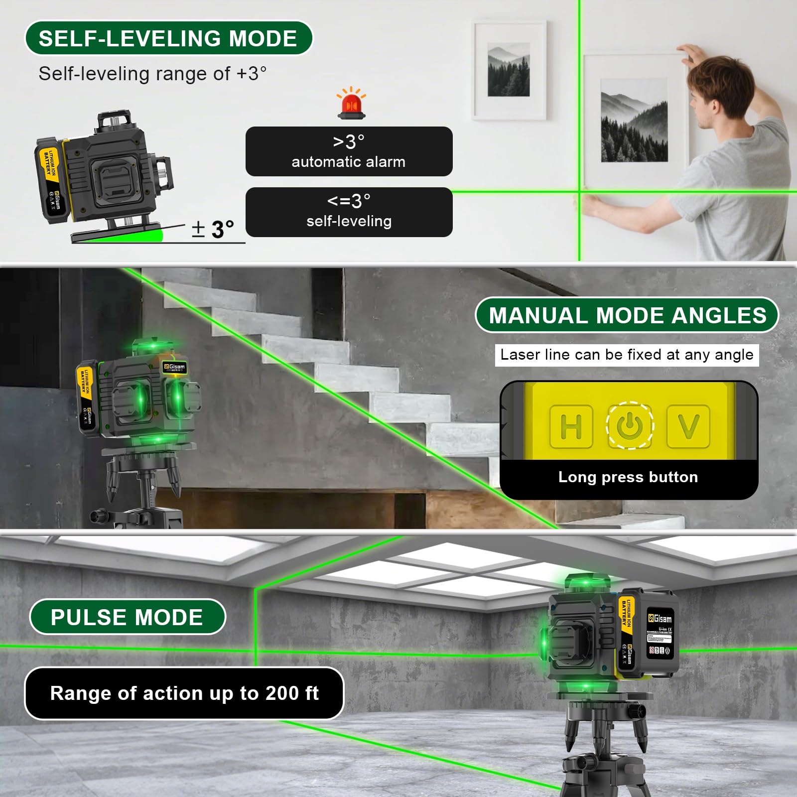 Gisam Laser Level - 360° Rotating & 16 Line -4