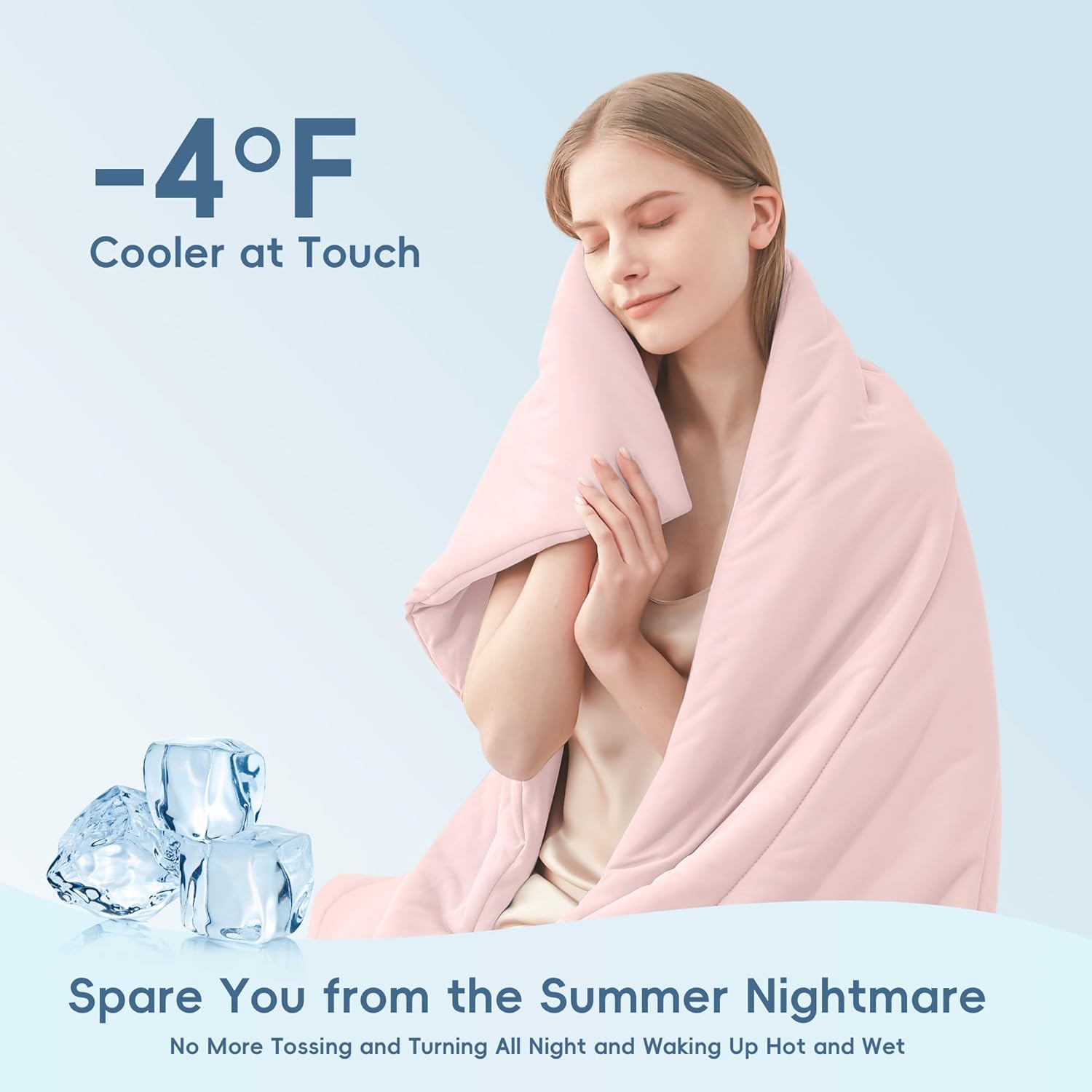 MASVIS Cooling Blankets for Hot Sleepers, Luxury Lightweight Cozy Soft Throw for Night Sweats Double Sided Breathable Blanket for Bed Couch Sofa, Q-Max 0.4 Cold Tech Ice Blanket, Twin (68"x90"), Pink