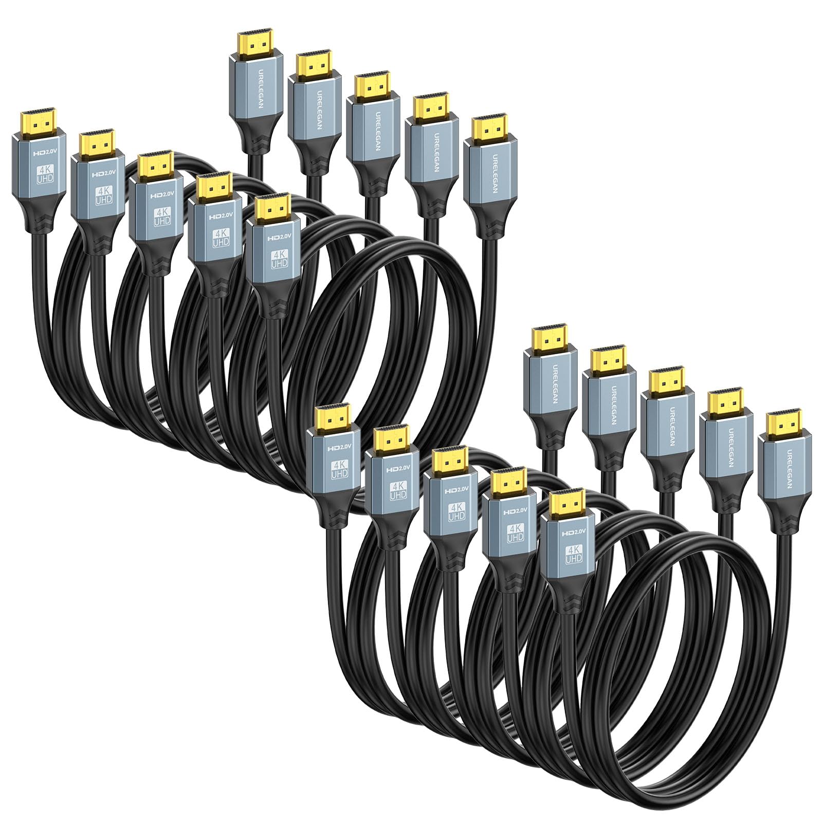 Cavo HDMI 2.0 ad alta velocità 4K da 0,9 m, confezione da 10 cavi HDMI 2.0 da 0,9 m, cavo HDMI per monitor del computer TV 4K a 60Hz, 2K a 120Hz con Ethernet/ARC, 3D, HDCP 2.2, compatibile con Roku/LG