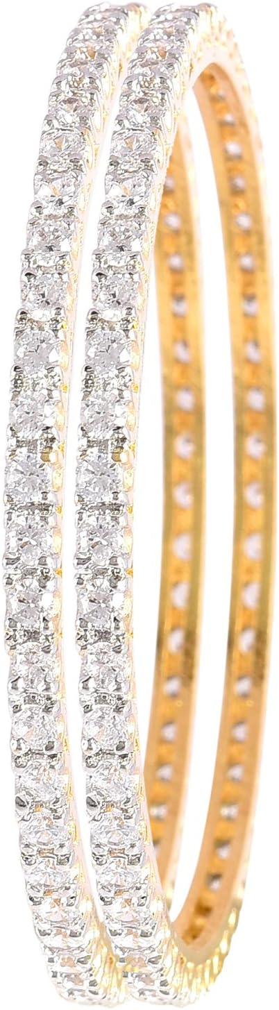 Ratnavali Jewels CZ Zirconia Gold Tone White Diamond Elegant Bollywood Indian Bangles Jewelry Women