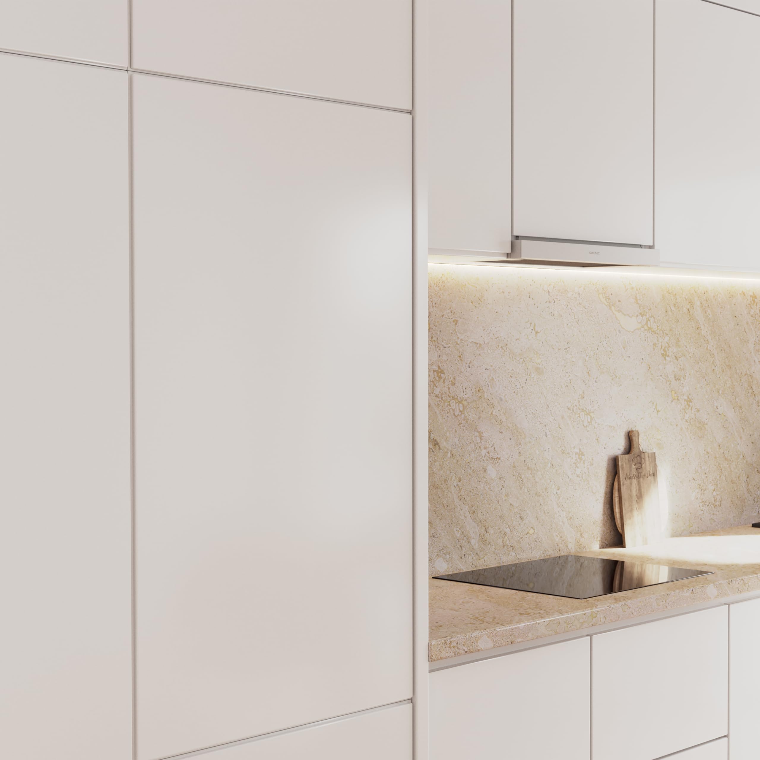 Cecotec Lodówka kombi zintegrowana 341 l Bolero CoolMarket Combi BI-D FLW 341, klasa E, Total NoFrost, Full LED Wall, Fresh Zone Plus, Kompresor Inverter Plus, Fast Cooling & Freezing, 193,7x69 cm.