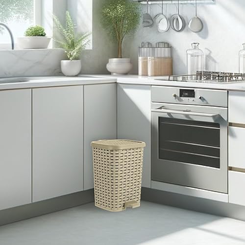 Miniatura 7 de Bote de basura compacto estilo ratán de 3.1 galones (beige y marrón)