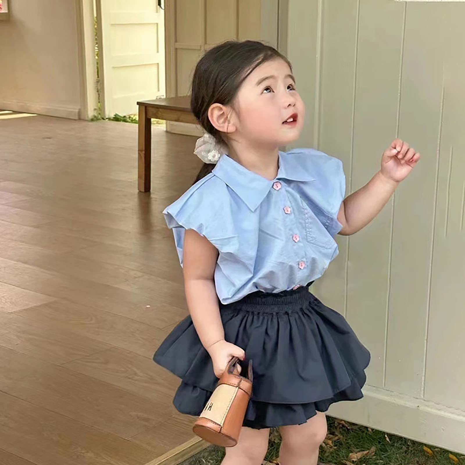 Top de Manga Corta y Culottes de algodón para niña pequeña de Verano, Traje de Uso Diario y cómodo Trajes De Vestir Plus