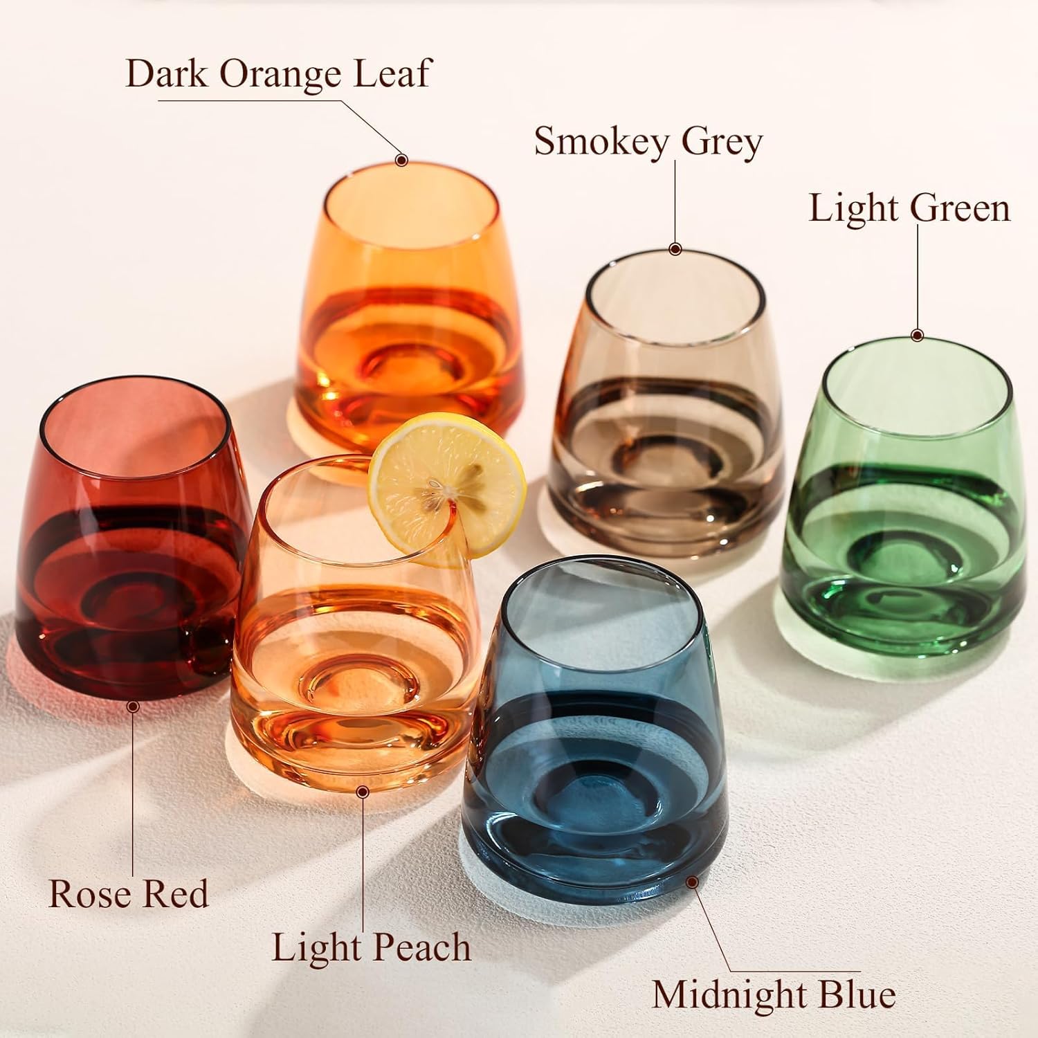 Colored Stemless Wine Glasses Set of 6-15 oz Hand-Blown Crystal Colored Glassware, Multicolor Glassware for Lovers, Wedding, Birthday, Christmas, Housewarming Gifts for Women - Image 5
