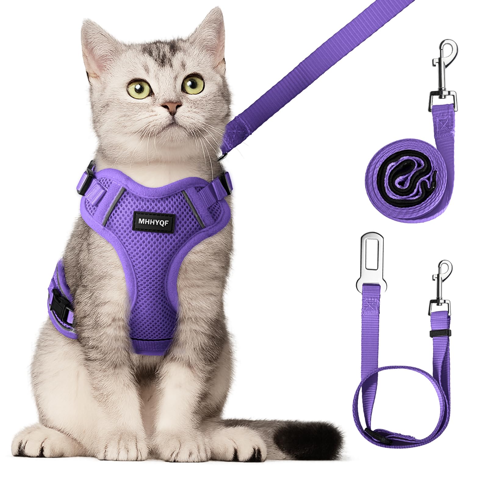 Cat Harness and Leash Set, Soft and Breathable Vest with Reflective Strip, Anti Escape Adjustable Cat Harness, Easy to Wear for Cats Walking and