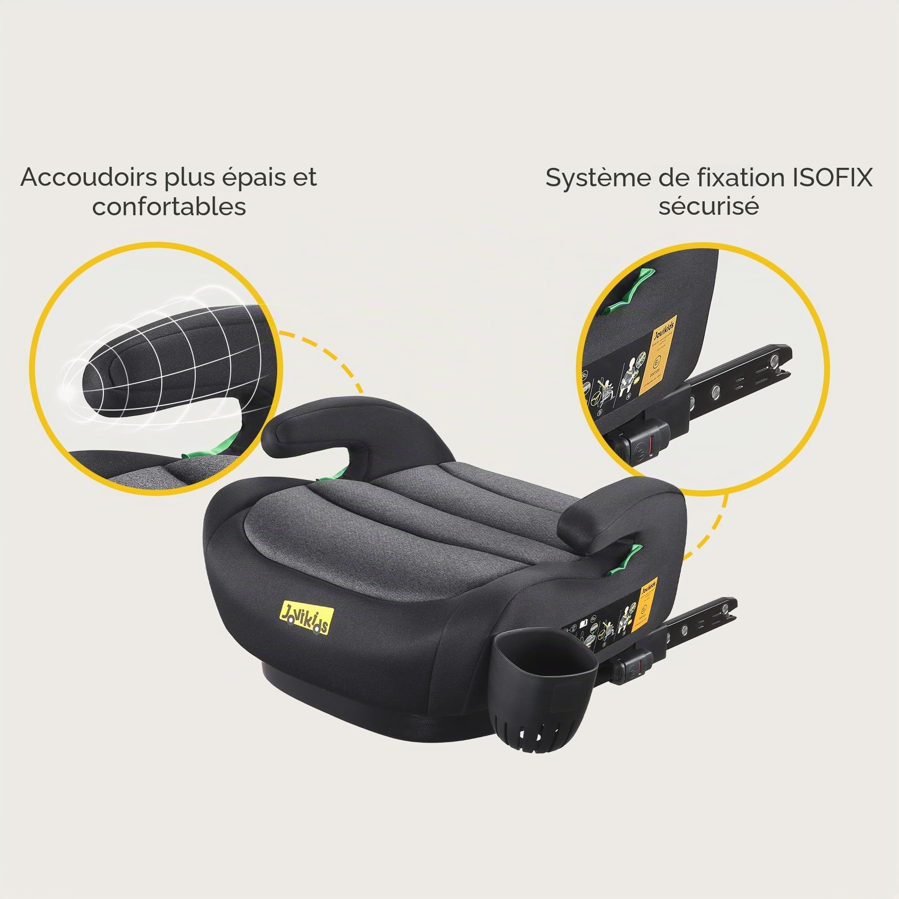Jovikids Rehausseur Isofix I-Size 125-150cm (Groupe 2/3, Environ 6-12 Ans, 15-36 Kg), Siège Auto pour Enfant, ECE R129, Brun