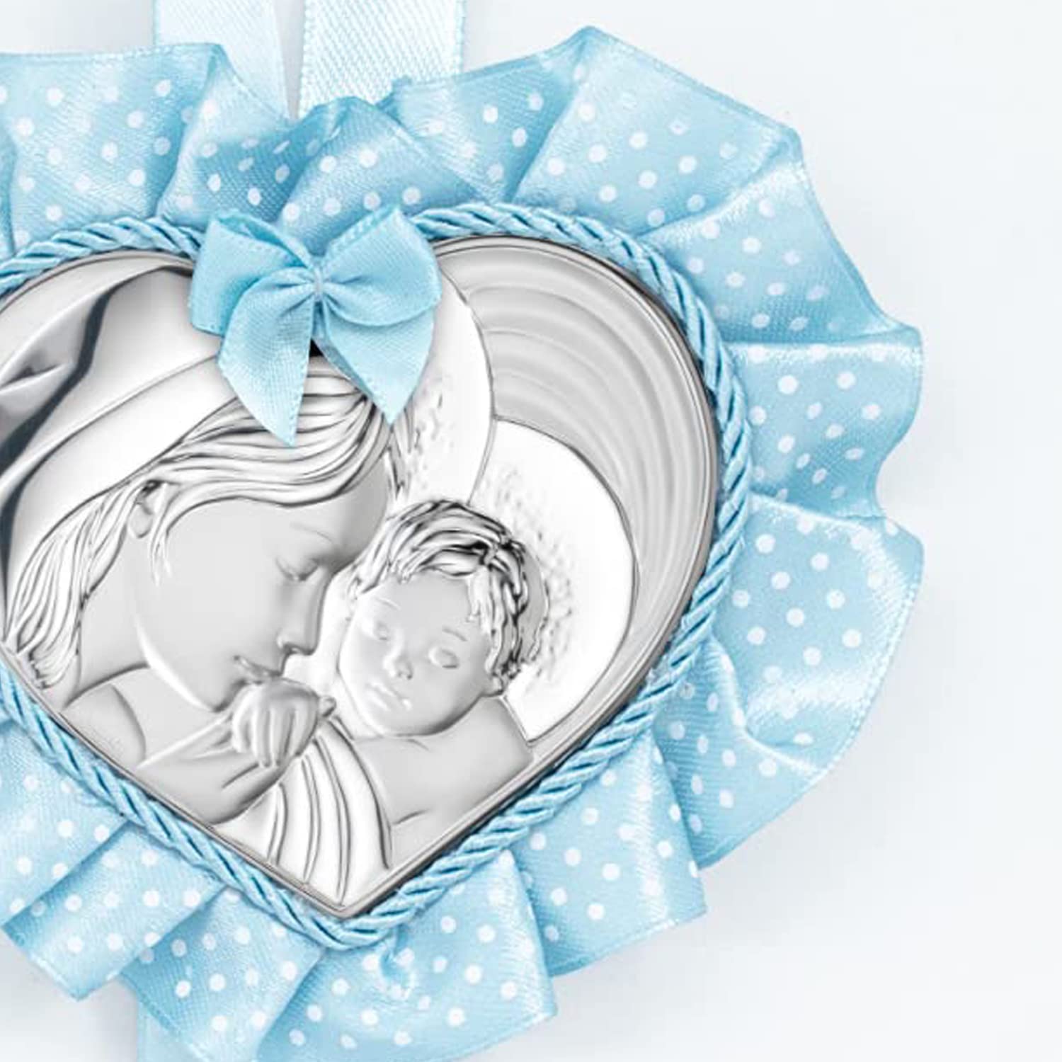 Albalù Italia Sopraculla Medaglione Cuore maternità Argento Celeste con Carillon Musicale e Scatola Inclusi Misura 25x12cm Made in Italy.