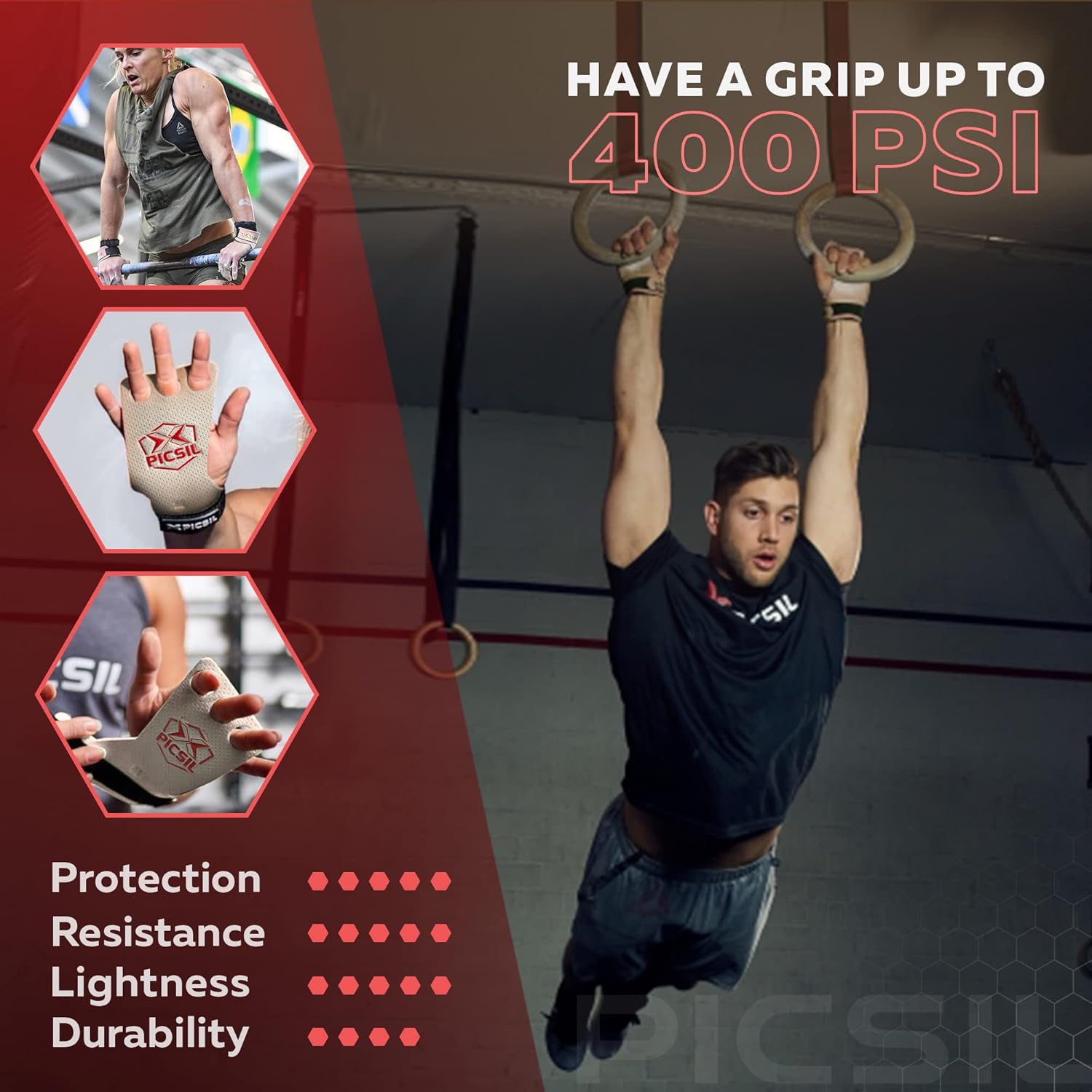 PICSIL Azor Grips, Workout Grips with Increased Magnesium Retention, Light and Resistant Unisex Hand Grips for Weightlifting and Gymnastics, Blocks Rips and Blisters