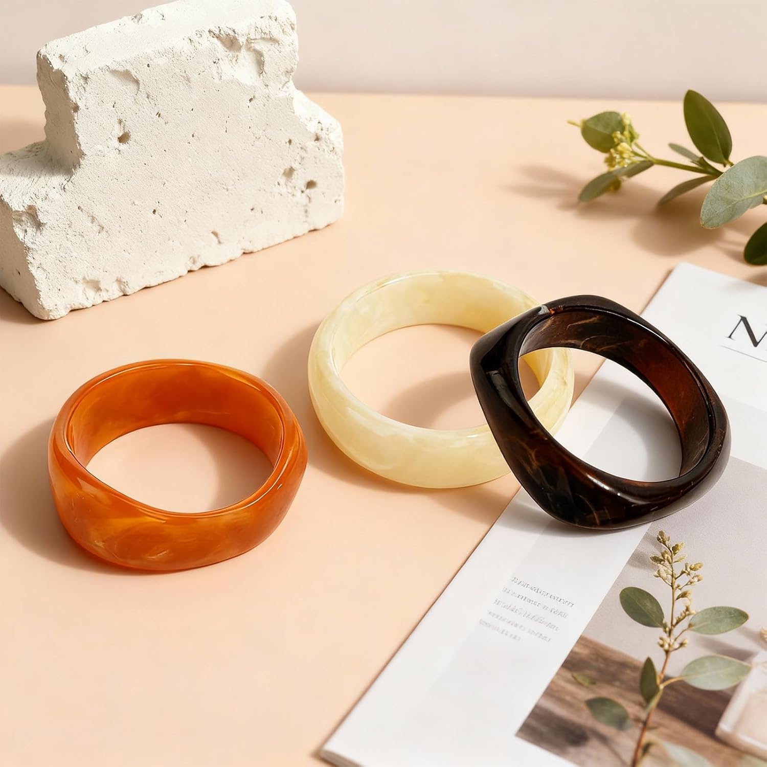 3 Pcs Resin Bangles for Women, Chunky Marble Texture Acrylic Bracelets, Dark Tone Stackable unique jewelry Bracelet Set for Christmas holiday gifts - Image 7
