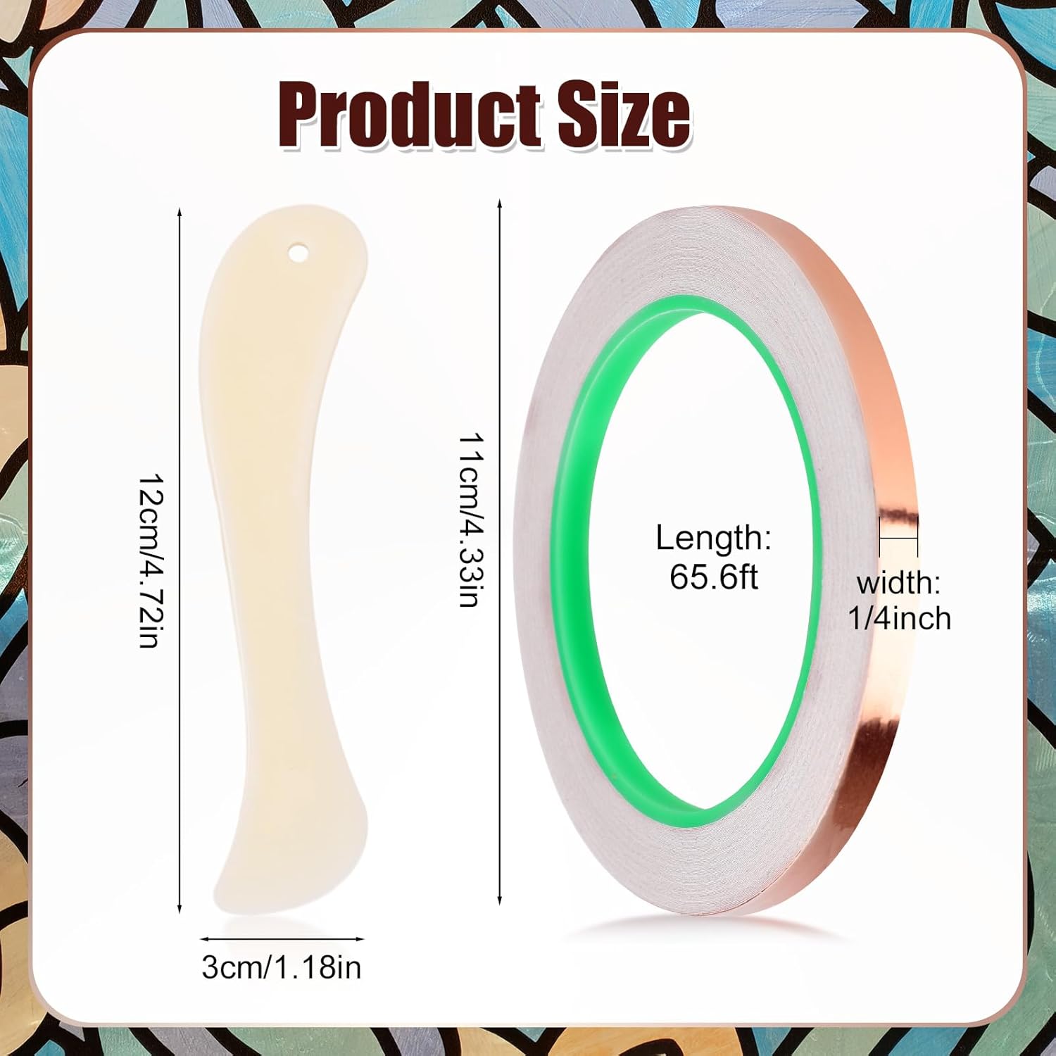 2pcs Copper Foil Tape Kit for Stained Glass, 1/4"x65.6 Feet Double-Sided Adhesive Conductive Tape with Plastic Scraper Supplies for EMI Shielding Electrical Repair Guitar Muffling