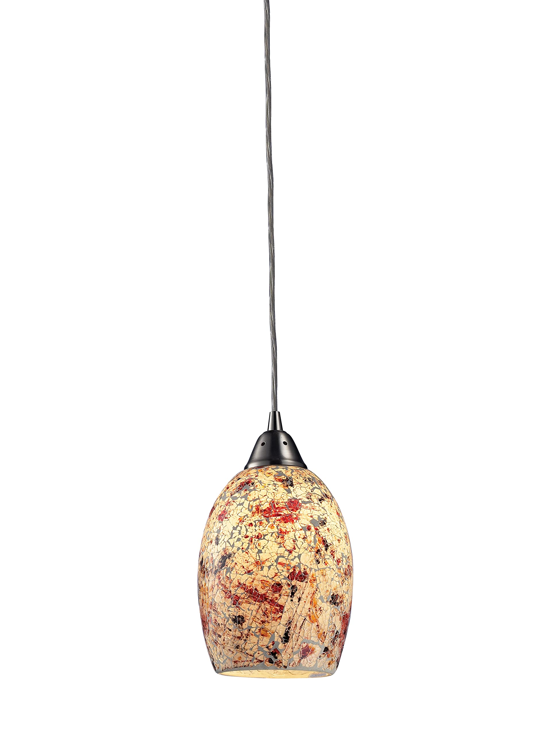 Elk HomeAvalon Mini Pendant - 1-Light in Satin Nickel Finish, with Multicolor Crackle Glass, Transitional Style