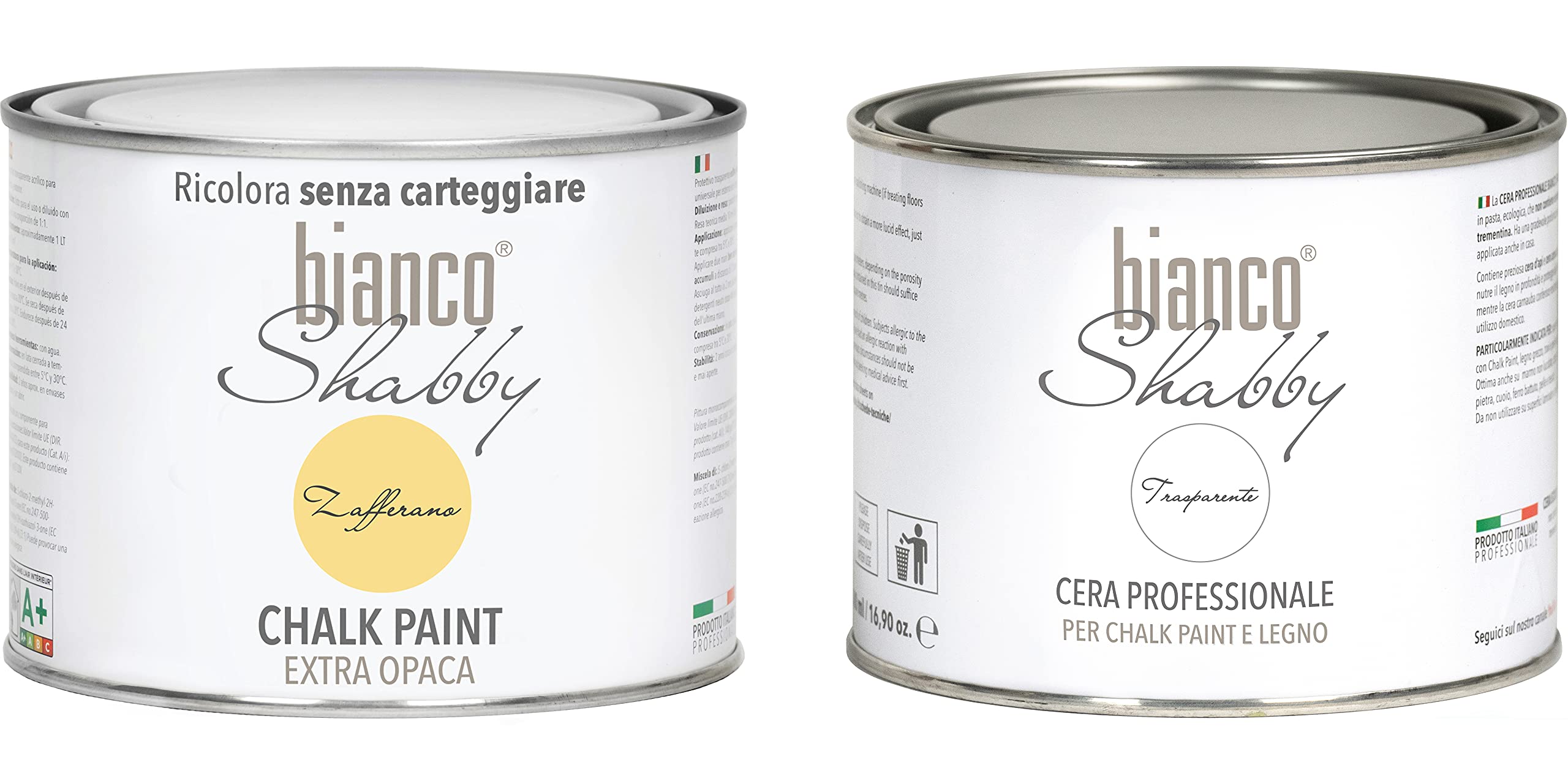 Chalk Paint azafrán y cera neutra Shabby Chic (500 ml) + cera profesional (500 ml)