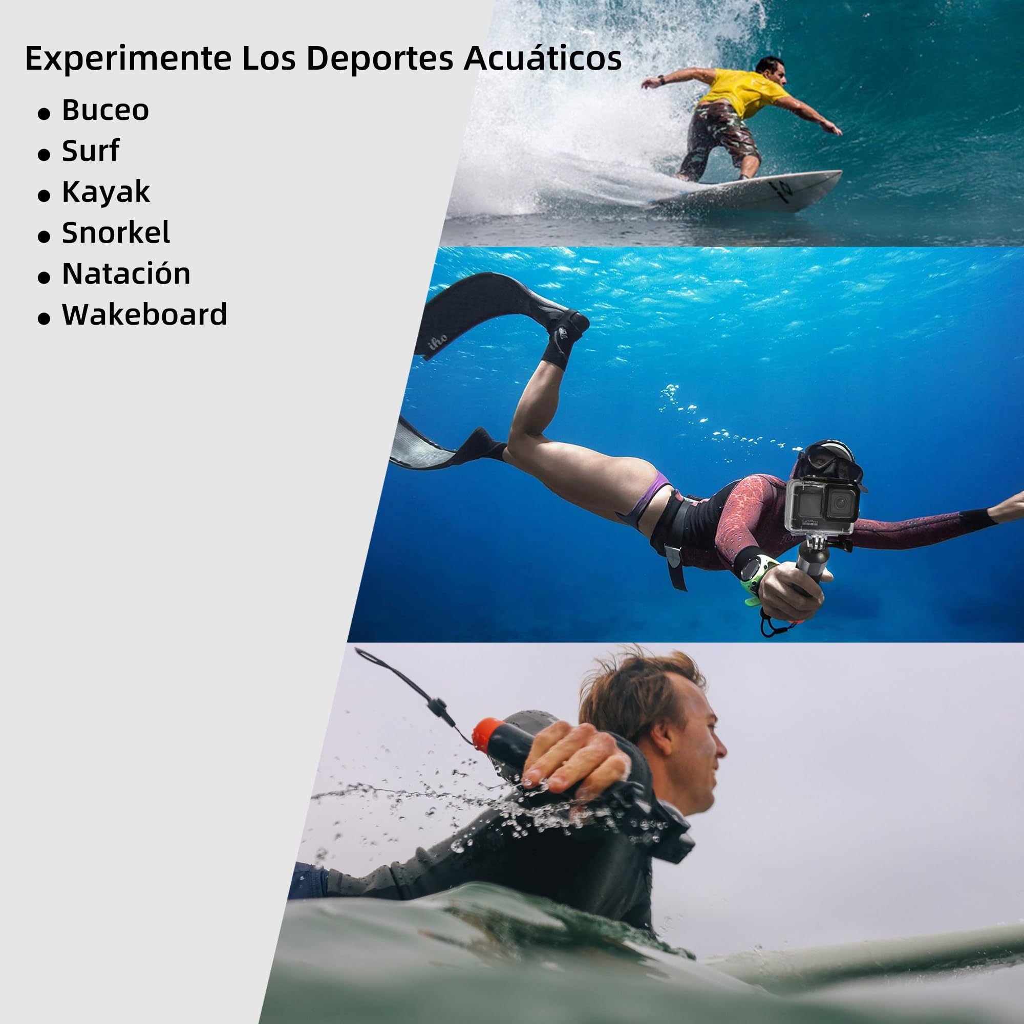 Empuñadura Flotante para GoPro, Palo Impermeable + Mini trípode (Juego de accesorios) Compatible con GoPro Hero 13/12/11/10/9/8/7/6/Max, DJI Osmo Action, AKASO, WOLFANG y otras cámaras de acció
