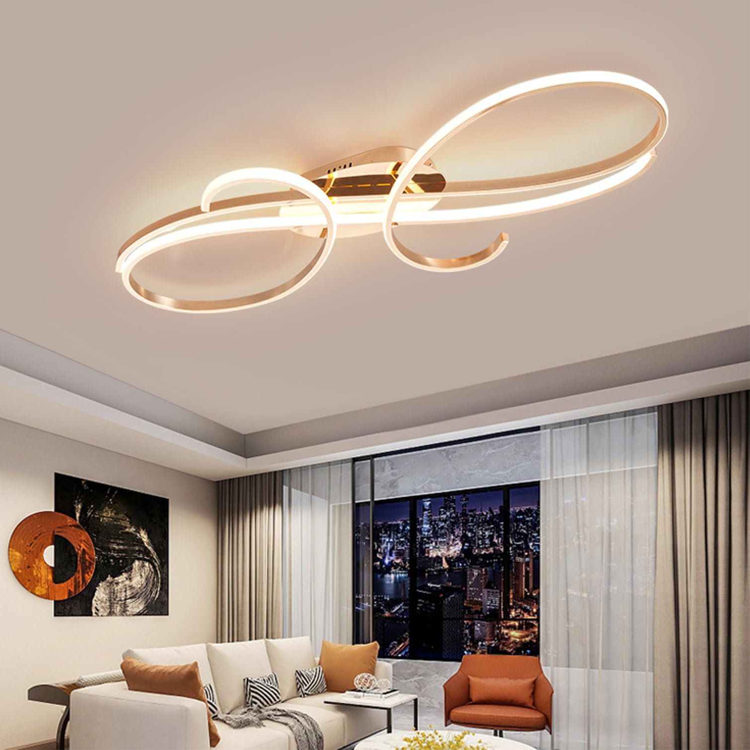 Nowoczesna lampa sufitowa LED Oświetlenie sufitowe Ściemnialne ze zdalnym sterowaniem Jadalnia Lampa wisząca Kreatywne oświetlenie sufitowe Nowoczesne oświetlenie wiszące w salonie (Złoty, 100cm)