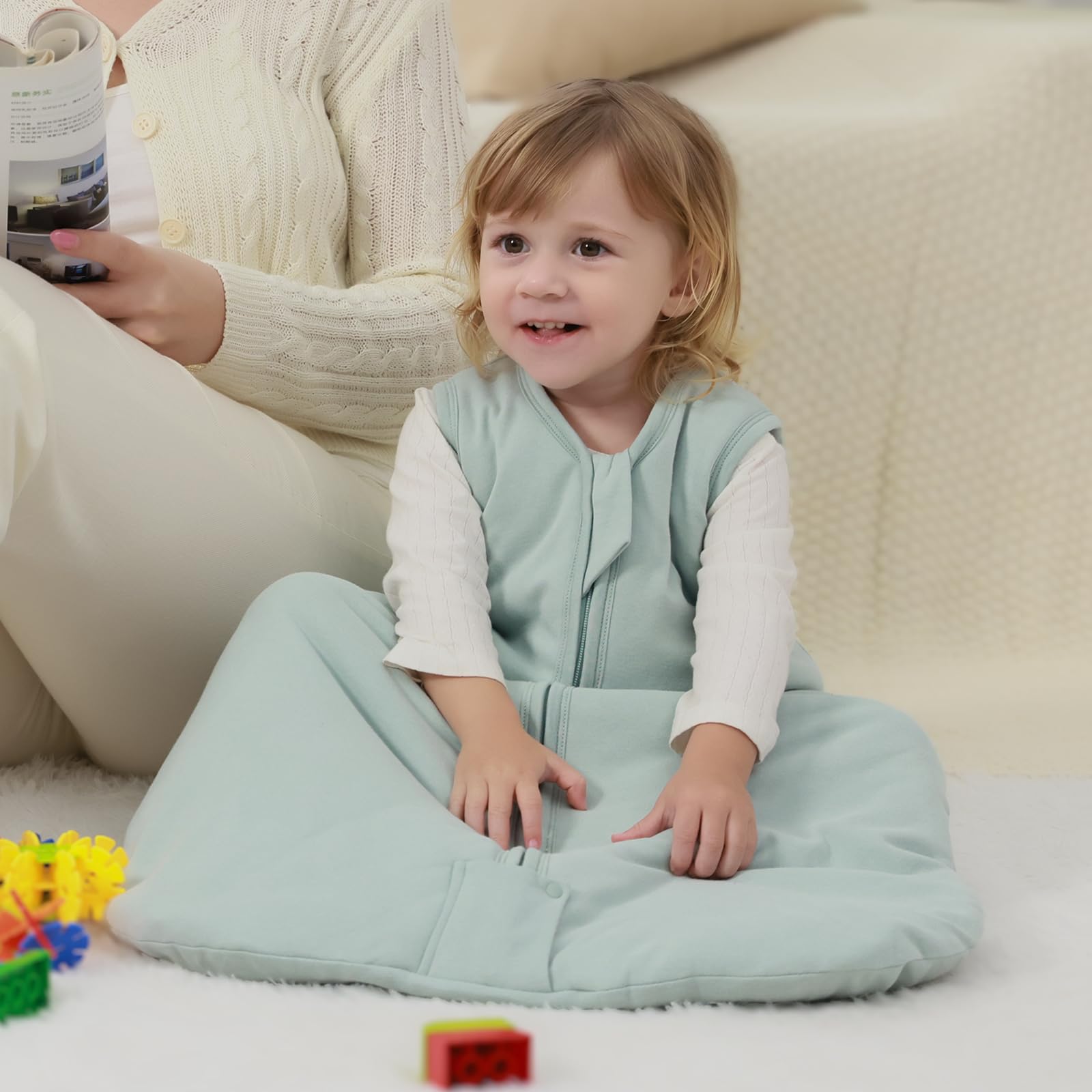 Mosebears Sacco nanna invernale per bambini, 2,5 Tog, 100% cotone, per diverse misure dalla nascita fino all'età di 24 mesi (Calm Sage, 0-6 mesi)