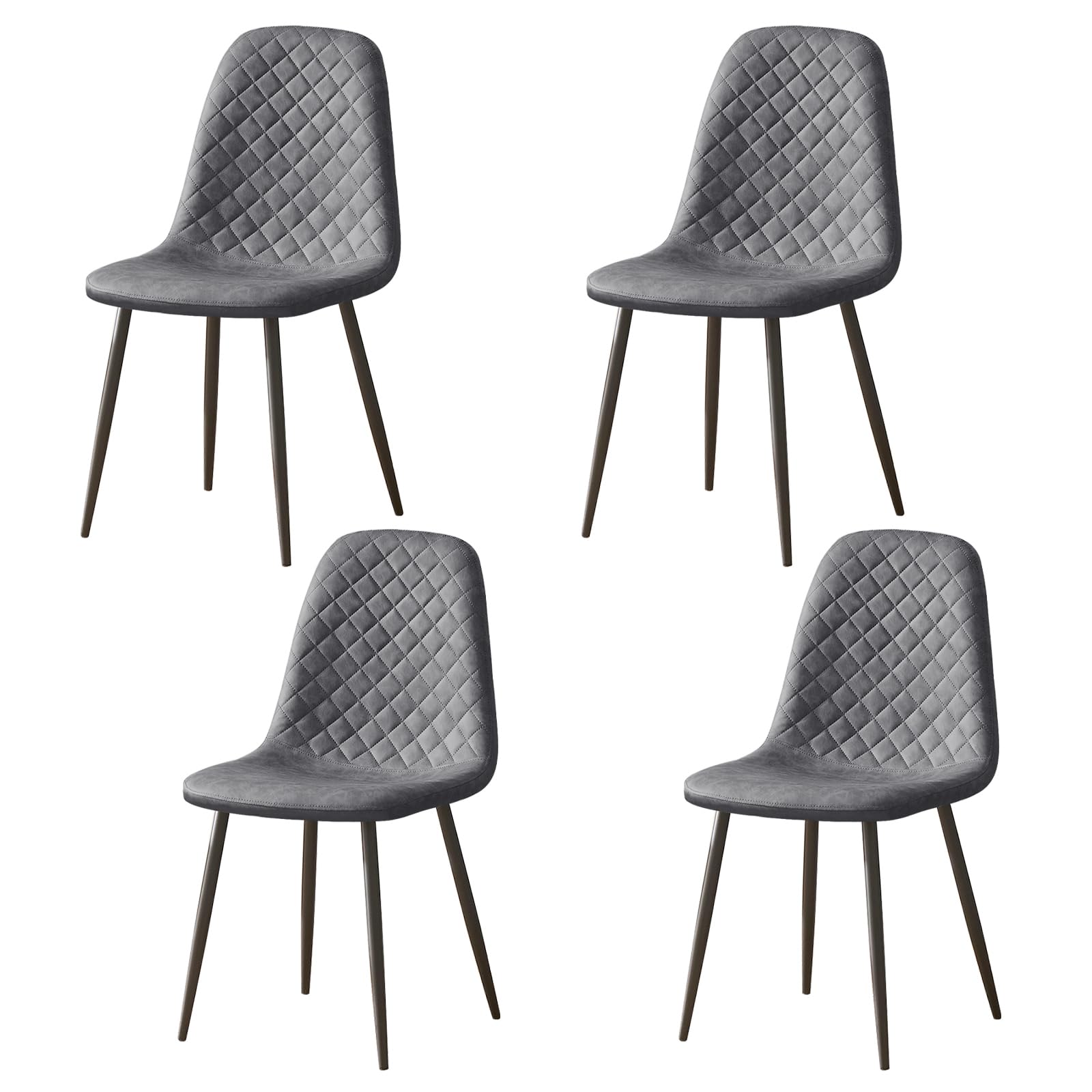 AINPECCA Set of 4 Faux Leather Dining Chairs Fabric Upholstered seat with Metal Legs Dressing Lounge Home (4, Dark Gray)