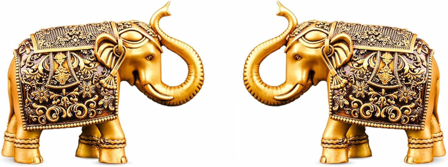 Royal Elephant Statue | Set of 2 Figurine | Elephant Family Statue Showpiece Figurines Feng Shui Vastu Lucky Decor | Room Decorative Items for Home Decor Office Desk Gift for Women