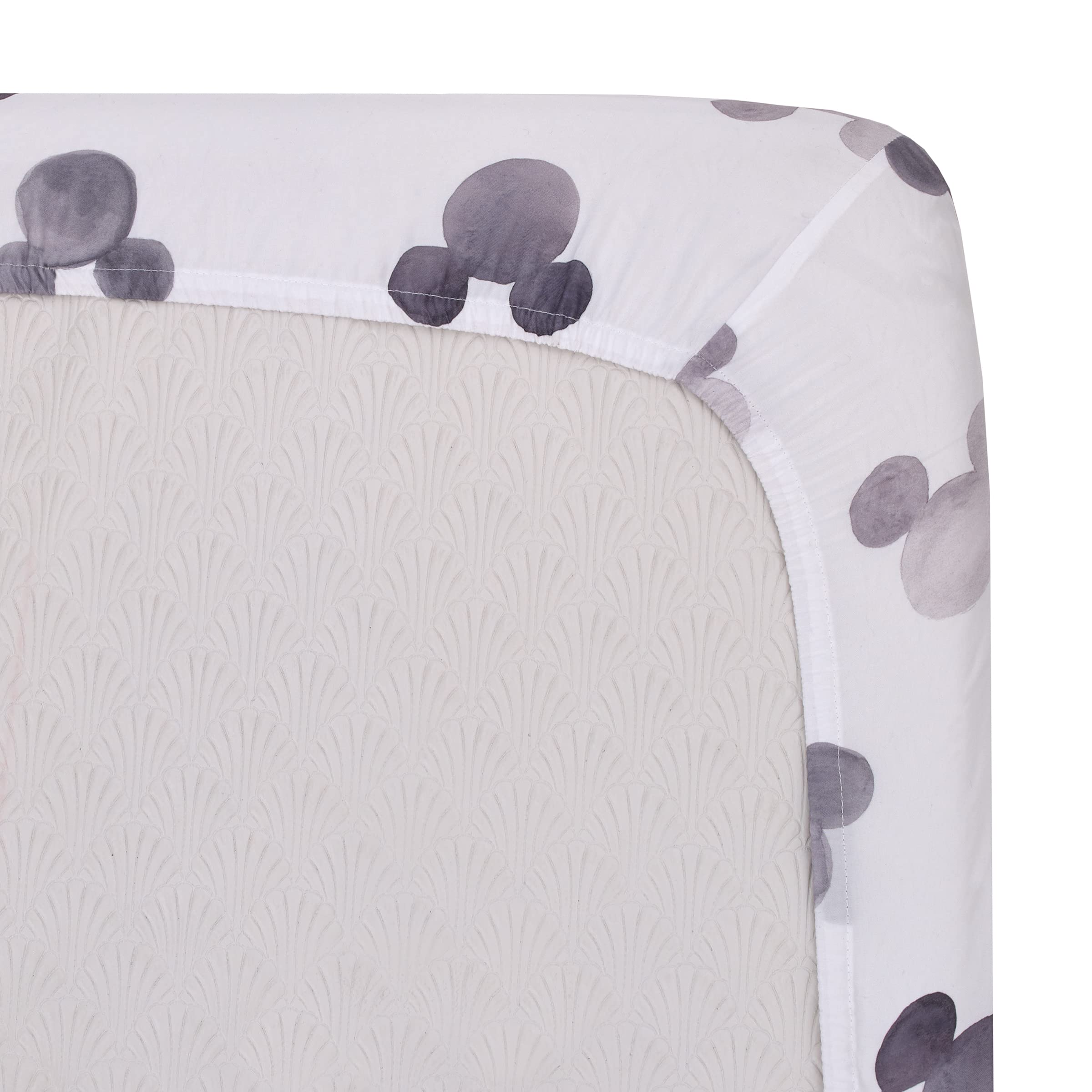 Disney Mickey Mouse - Lenzuolo con angoli per culla in poliestere con orecchie di Topolino, colore: nero, bianco e grigio