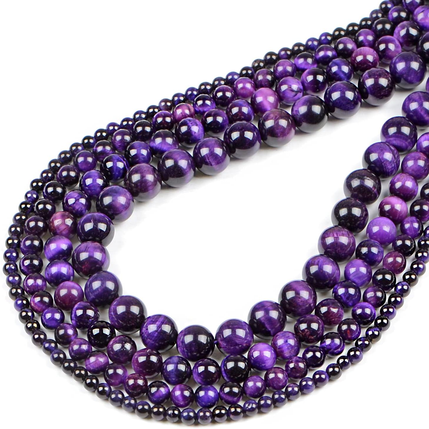 Bymitel 210pcs Crystal Beads Stone Gemstone Round Energy Healing Loose Beads with Stretch Cord for Jewelry Making Bracelets Anklets (Purple Tiger's Eye, 4mm 210pcs) - Image 4