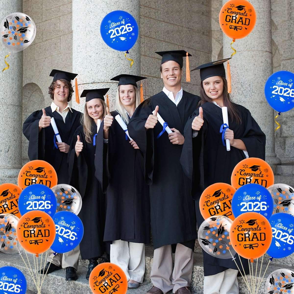 36 Pieces 12 Inches Graduation Party Latex Balloons Orange Blue, Class of 2026 Congrats Grad Balloons Decorations for Graduation Party Supplies Indoor Outdoor