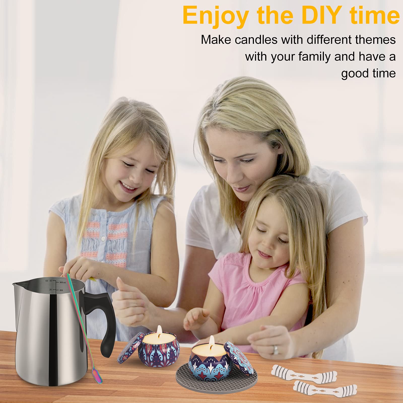 BBAXI Candle Making Pouring Pot, DIY Candle Making Kit Including 32oz/900ml Candle Making Pitcher, 2Pcs Candle Wicks Holder, 1Pc Trivet Mat and 1Pc Spoon...... - Image 7