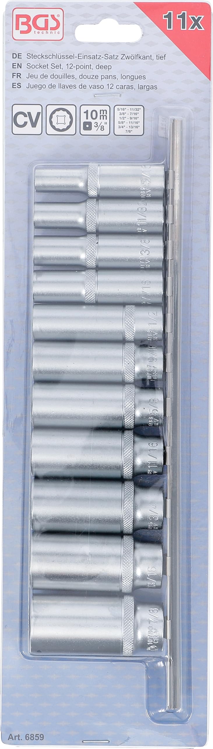 BGS 6859 | Jeu de douilles, douze pans, longues | 10 mm (3/8") | en pouces | 11 pièces