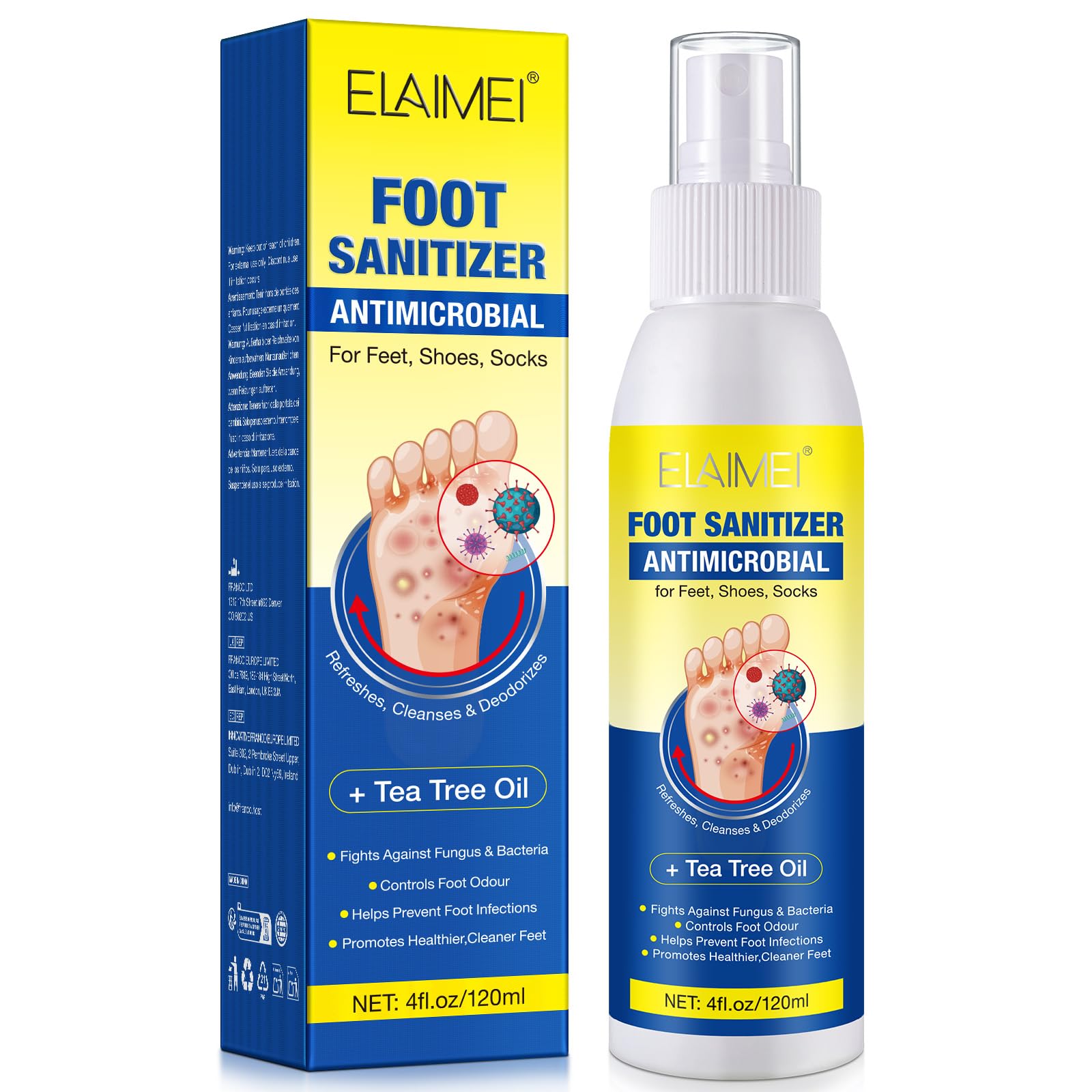 Spray Para Pies, Spray Para El Olor De Pie s Con Aceite De áRbol De Té, PrevencióN Del Pie De Atleta, Alivia La PicazóN Y Protege Contra Los Olores Desagradables, Refresca Los Pies 120ml