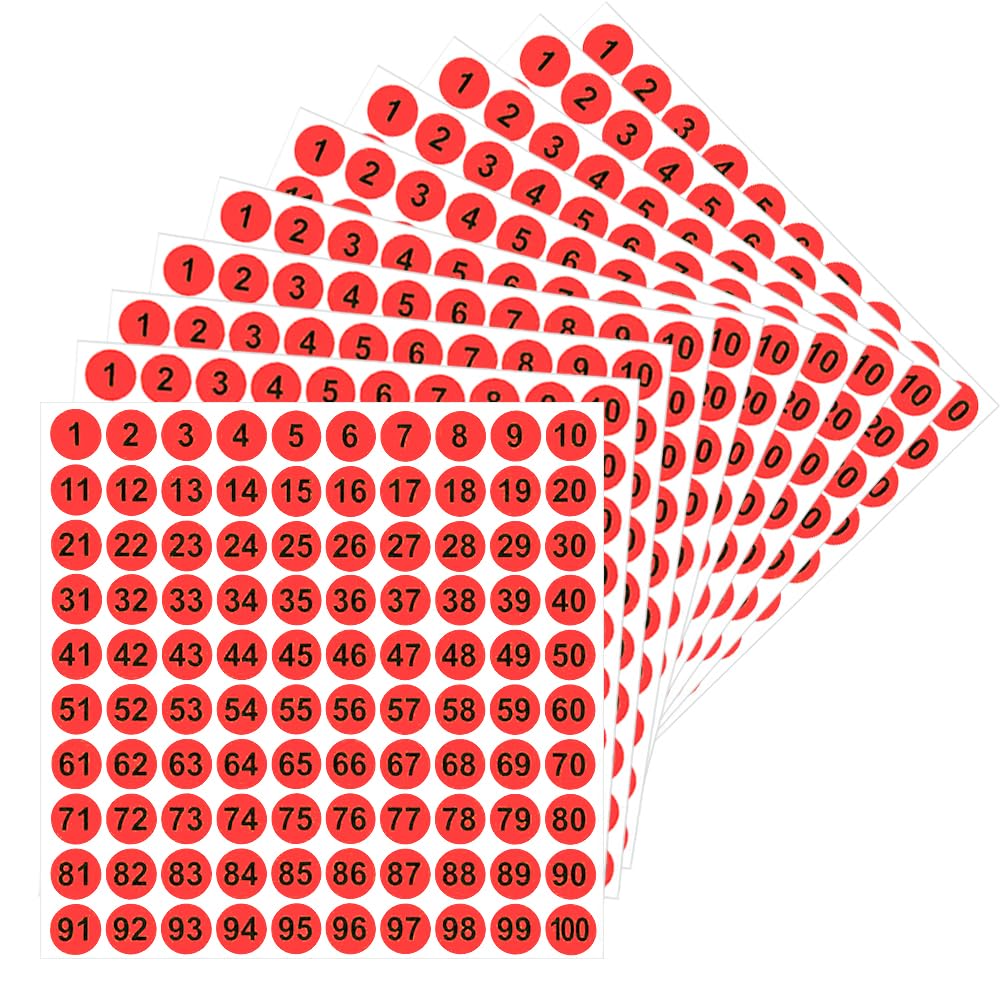 LICQIC 10 Sheets Small Self Adhesive Number Stickers, 1 to 100 Sticky Round Number Labels for Sorting, Organizing, Storage Boxes, Lockers, Office&School Supplies, 10 mm