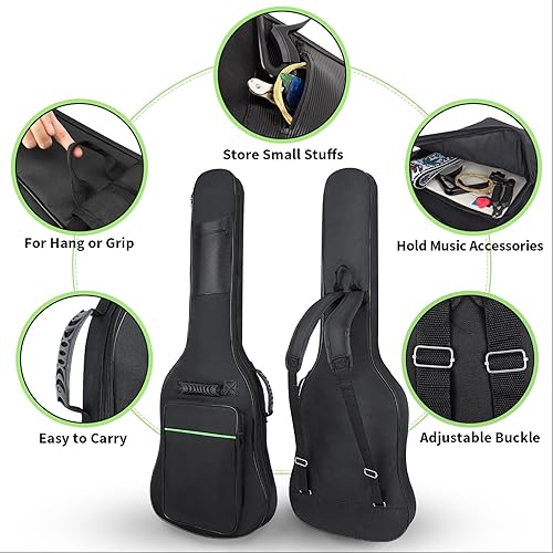 Miniatura 12 de Bolsa de guitarra bajo con acolchado de 0.276 in, funda impermeable para bajo eléctrico, mochila con correa para el cuello y bolsillos, color negro
