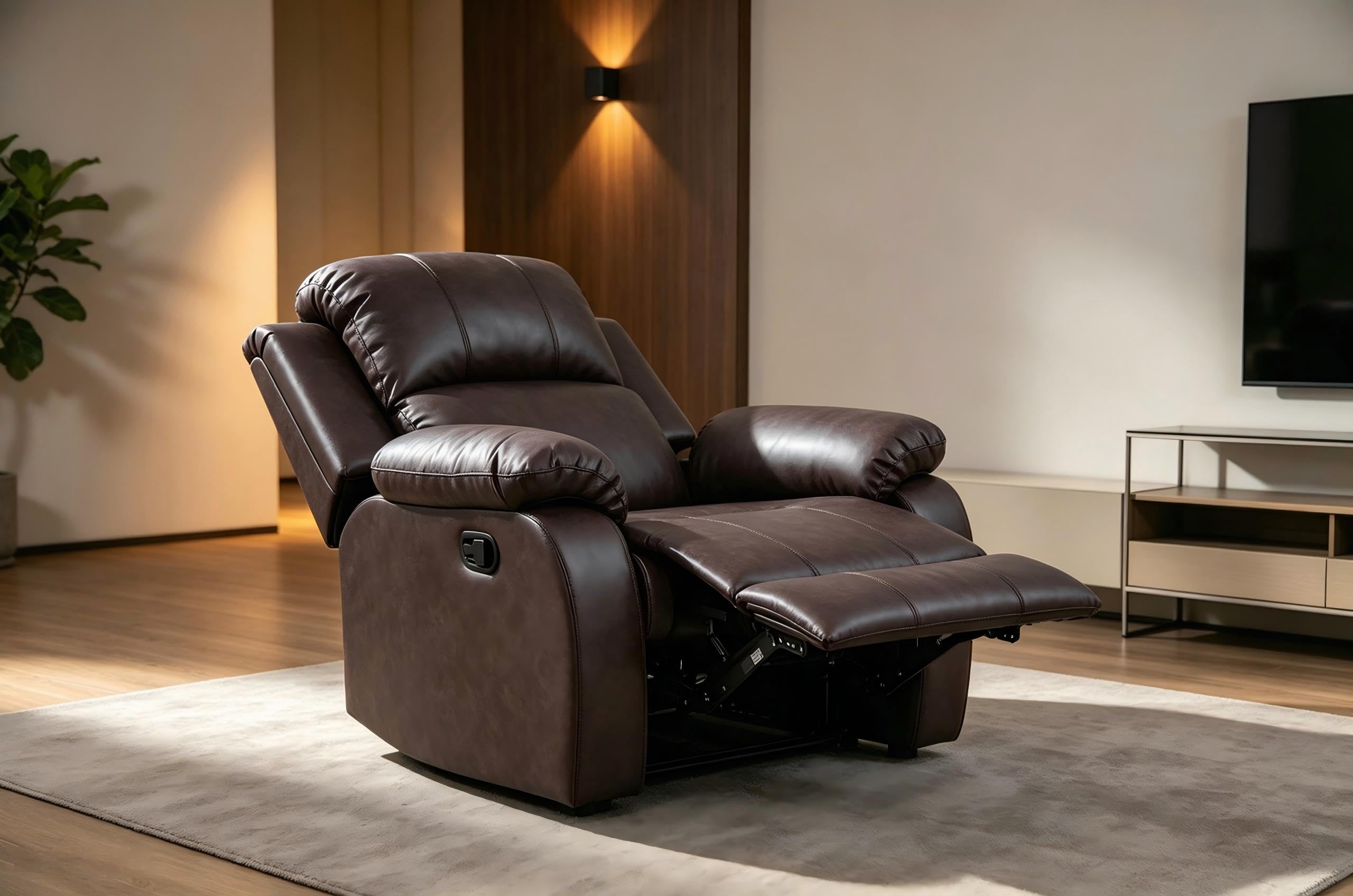 Toseslo Manual Recliner Chair Set, Living Room Furniture Sets with Adjustable Footrests, Modern Single Reclining Sofa Chair, Leather Reclining Couches, Recliner Furniture for RV/Apartment(Brown) view 5