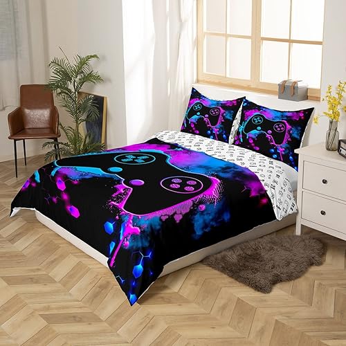 Miniatura 2 de Juego de ropa de cama para niños y niñas, juego de funda de edredón con control de consola de videojuegos y joystick, tamaño Queen, juego moderno