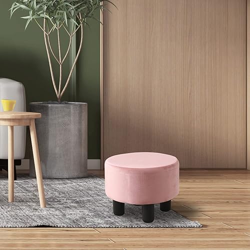 Miniatura 4 de Cpintltr Taburete redondo otomano de terciopelo para sofá, escritorio, taburete suave acolchado con patas de pino antideslizantes, muebles de varios