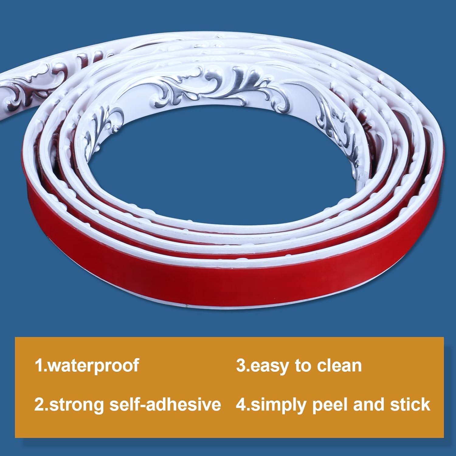 Flexible Molding Trim Wall Trim Self Adhesive, Peel and Stick Mirror Frame Border, Waterproof Bathroom Decor (White+Silver)