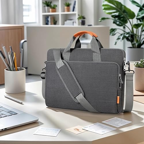 Miniatura 9 de Bolsa de hombro para computadora portátil de 15, 15.6 y 16 pulgadas, maletín de tela repelente al agua, ligero toploader, casual de negocios o