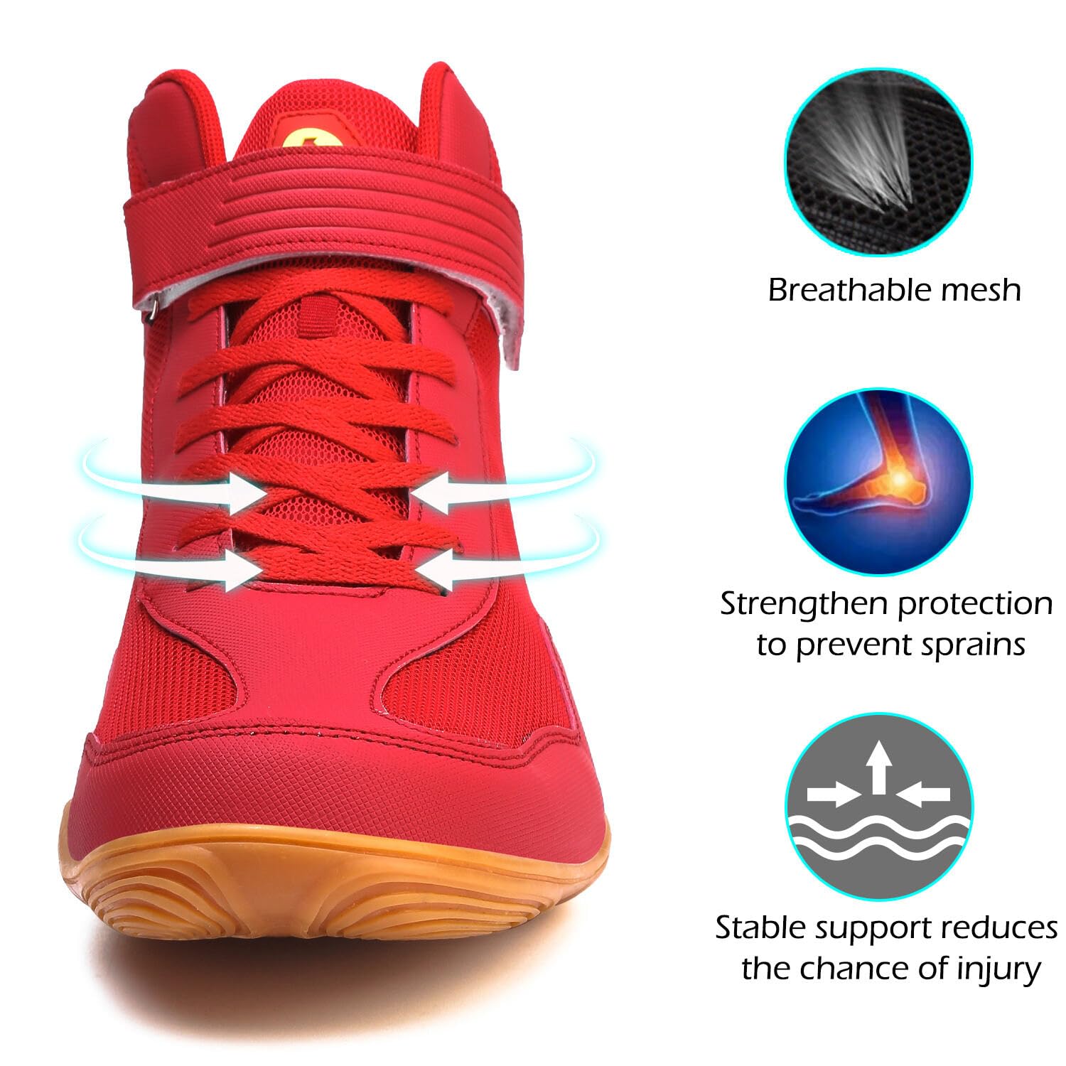 DimaiGlobal Scarpe da wrestling da uomo, scarpe da ginnastica da boxe, suola a goccia zero, scarpe da combattimento, taekwondo, karate, arti marziali, Rosso, 42 EU