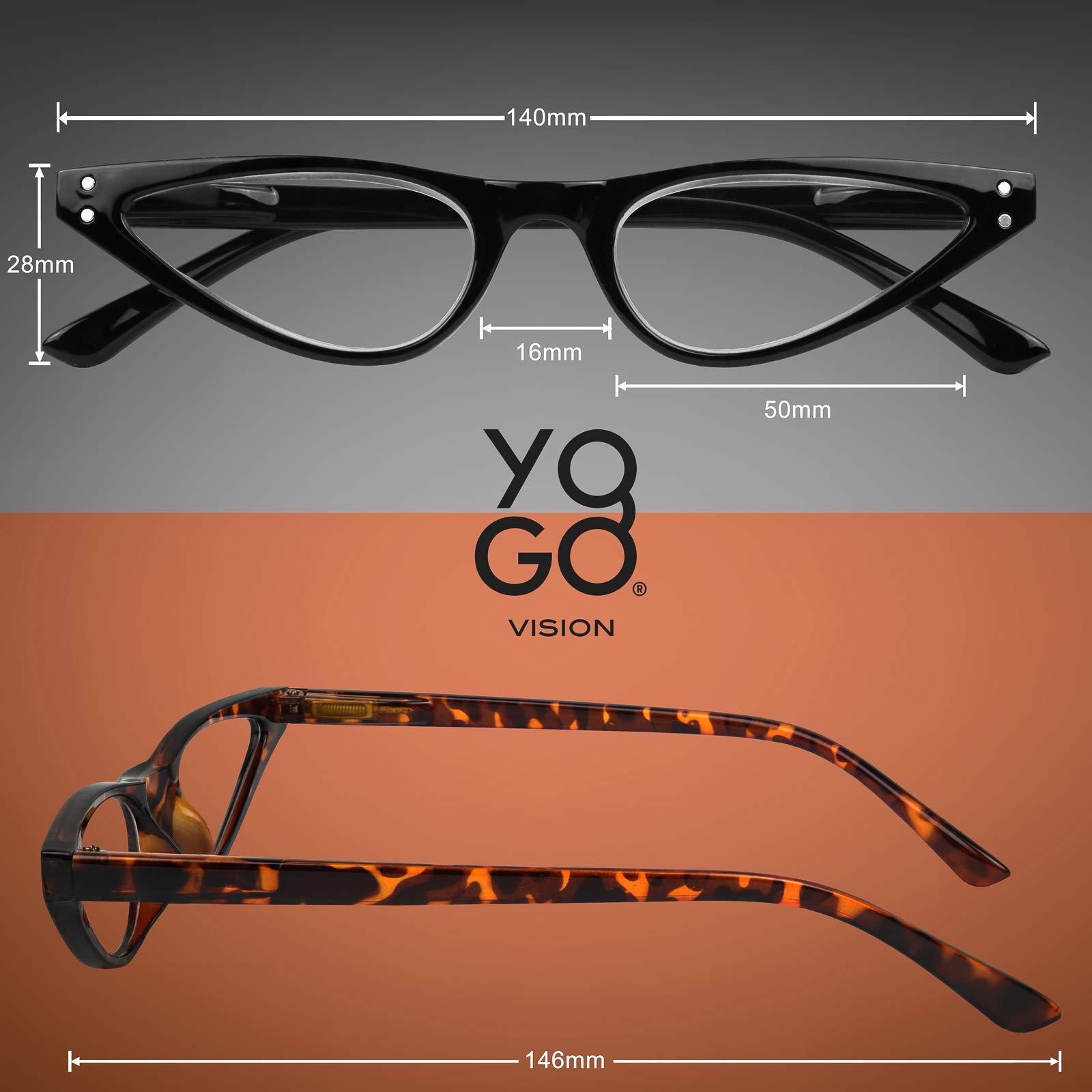 Yogo Vision Okulary do czytania chroniące przed niebieskim światłem, małe okulary w kształcie kociego oka, dla kobiet, lekkie, z zamkiem, nieodblaskowe, 5 sztuk