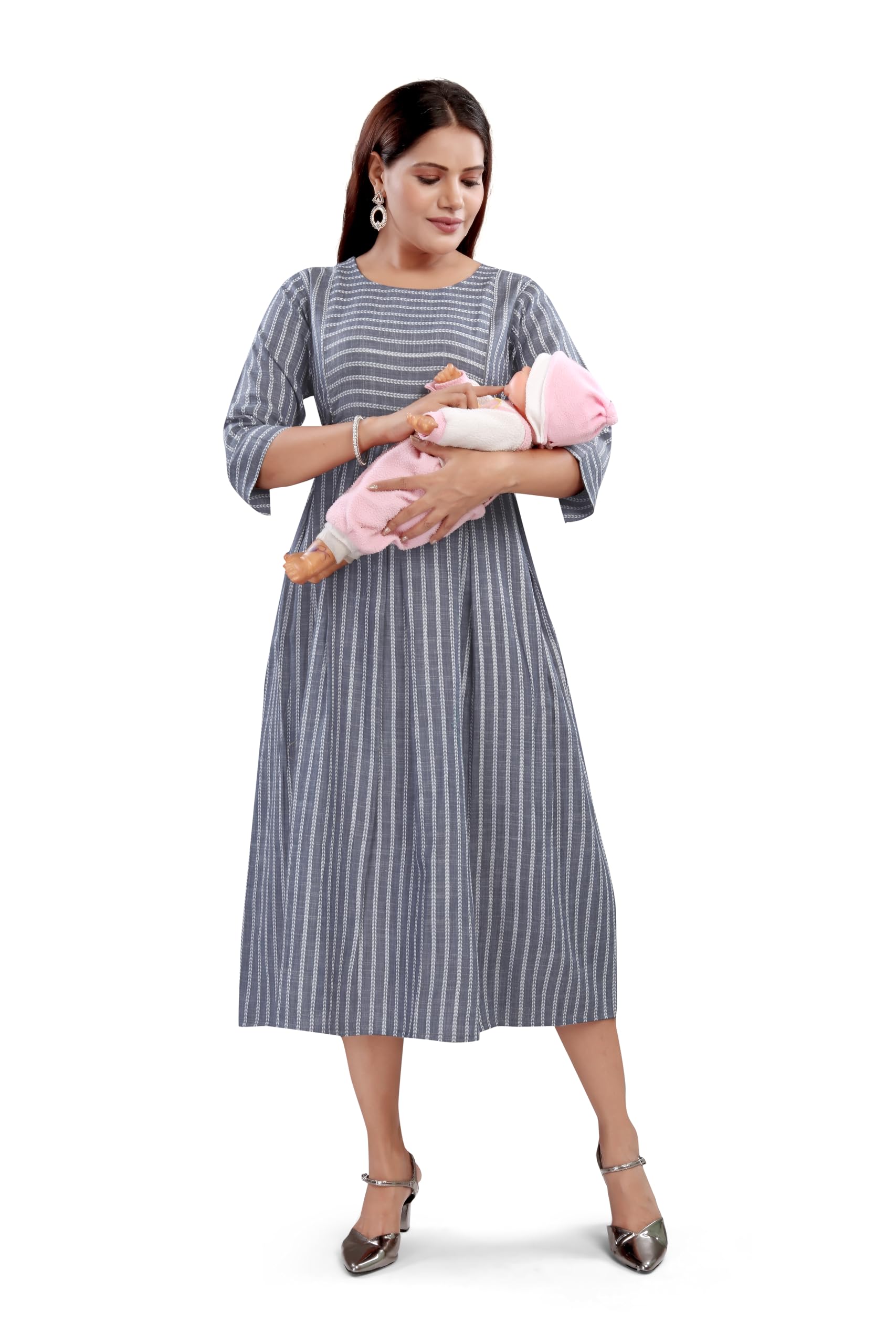 mom&bae Women's Embroidery Flared Maternity Dresses, Feeding Kurti with Concealed Zip-picture-51