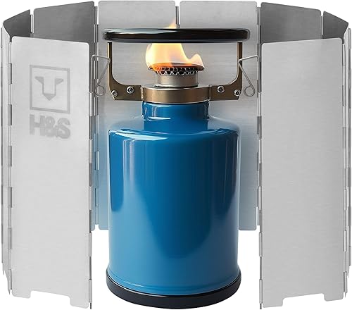 H&S Estufa plegable para acampar al aire libre, 10 placas de aluminio, protector contra el viento para estufa, protector de viento plegable con