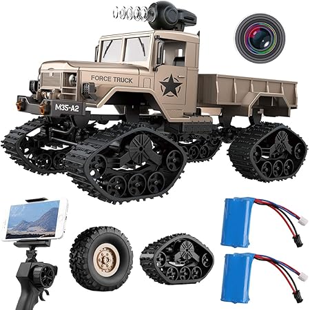 Amazon ラジコンカー Remoking 軍用トラック Rcカー 1 16 2 4ghz 4wd タイヤ 交換可能 480p Wi Fi Fpv カメラ付リアル タイム トランス ミッション 3000g ロード スノータイヤ オフロード Ledヘッドライト付き フルスケール リモコンカー Rcカー クローラー 子供