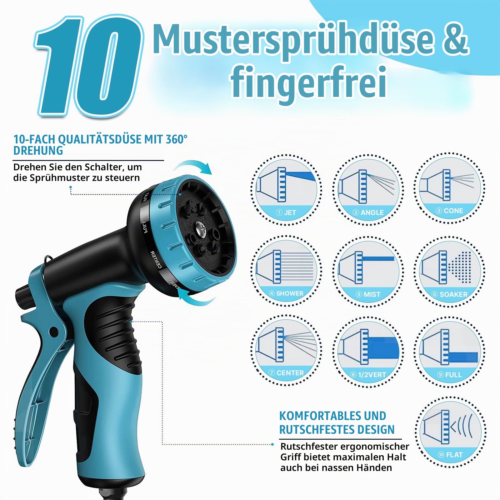Flexibler Gartenschlauch 100FT 30M,Wasserschlauch Dehnbarer Strapazierfähiger 3750D flexibel Schlauch, mit 3/4" und 1/2"massiven Messingbeschläge 10-Funktionsschlauchdüse,zum Waschen und Gießen