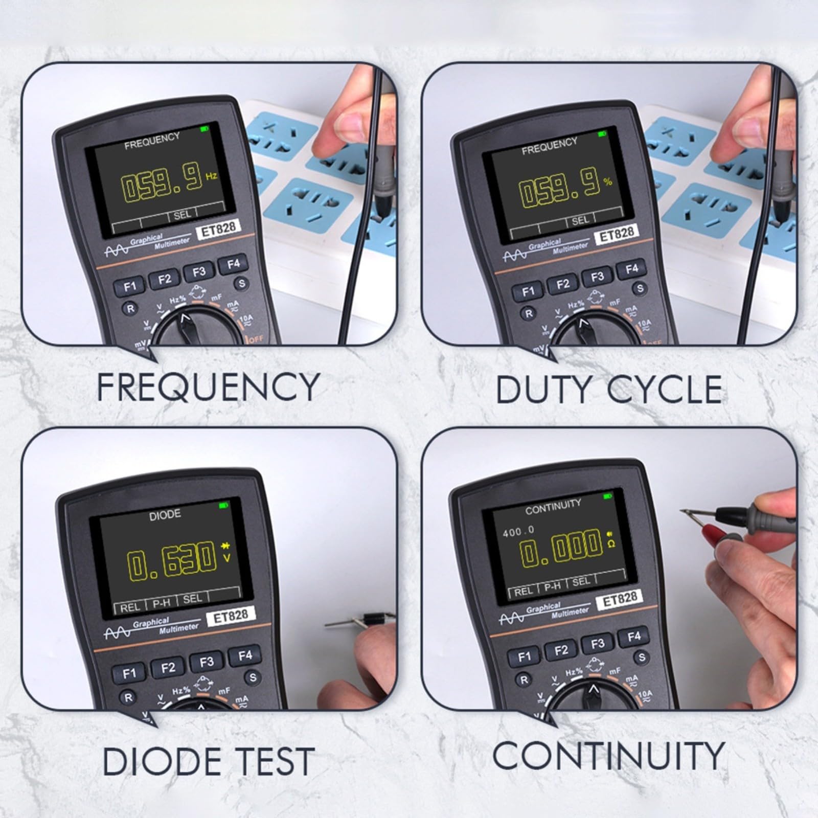 ET828 2-in-1 Digitales Oszilloskop mit 1MHz Bandbreite & 2,5Msps Abtastrate, 4000 Counts Multimeter, Auto Range, Datenspeicher für 100 Messwerte, Tragbares Testgerät für Elektronik und Industrie