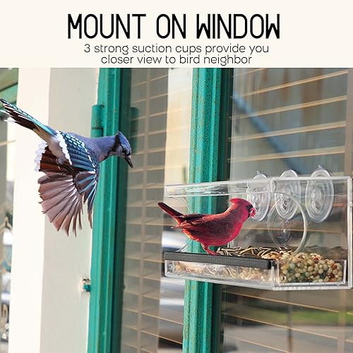 Miniatura 2 de MrCrafts Comedero para pájaros de ventana para exteriores con ventosas fuertes, se adapta a cardenales, pinzones, gallineros, etc