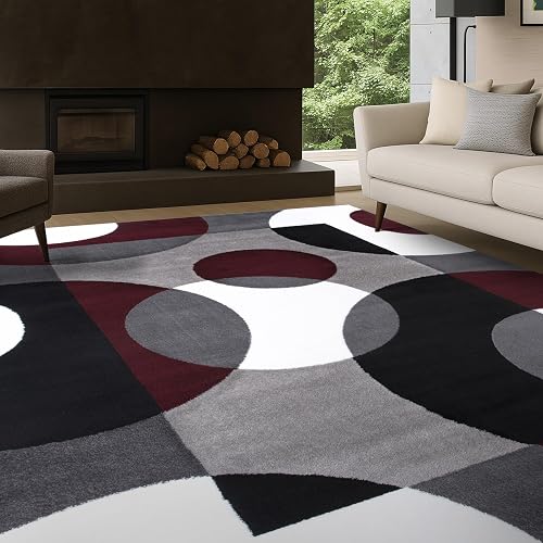 Rugshop Circle Design Contemporary Geometric Area Rug Burgundy 5'3' x 7'3'