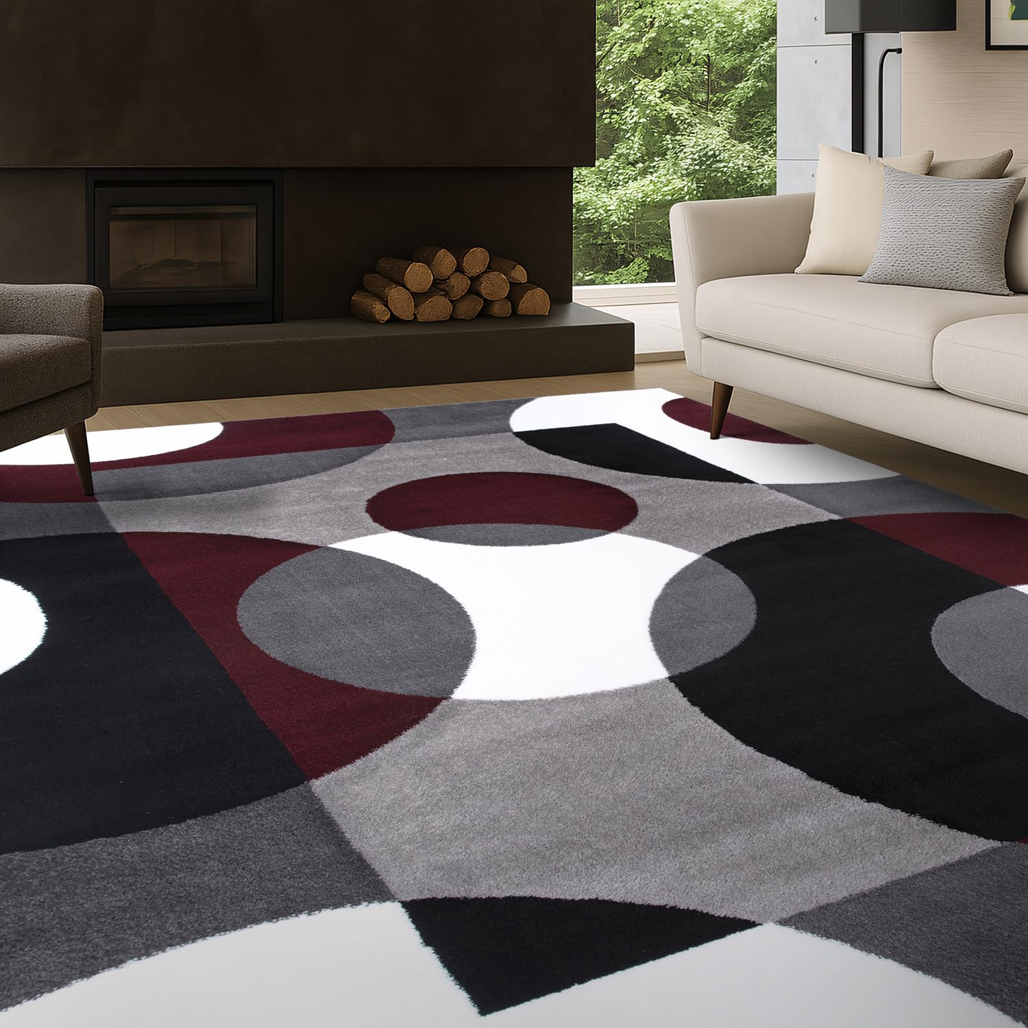 Rugshop Circle Design Contemporary Geometric Area Rug Burgundy 5'3" x 7'3" OEKO-TEX STANDARD 100